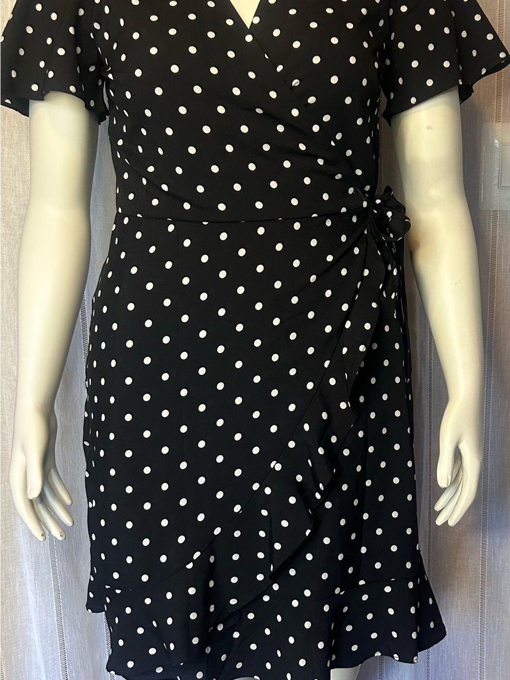 Banana Republic Black & White Polka Dot Wrap Midi Dress